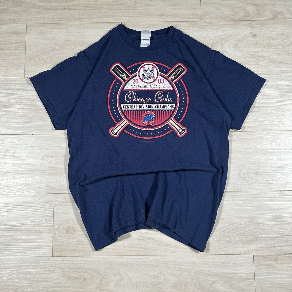 Y2K Chicago Cubs Shirt Mens Large Blue MLB Baseball 2003 Central Champs Navy Tee
